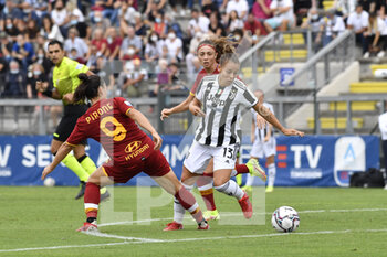 2021-10-02 - Lisa Boattin of Juventus Women and Valeria Pirone of AS Roma Women  in action during the Women Serie A match between AS Roma and Juventus at Tre Fontane Stadium on October 02, 2021 in Rome, Italy.  - ROMA WOMEN VS JUVENTUS FEMMINILE - ITALIAN SERIE A WOMEN - SOCCER