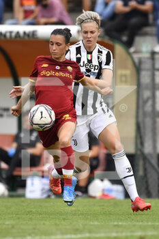 2021-10-02 - Lucia Guglielmo of AS Roma Women and Lina Mona Andrea Hurting of Juventus Women  in action during the Women Serie A match between AS Roma and Juventus at Tre Fontane Stadium on October 02, 2021 in Rome, Italy.  - ROMA WOMEN VS JUVENTUS FEMMINILE - ITALIAN SERIE A WOMEN - SOCCER