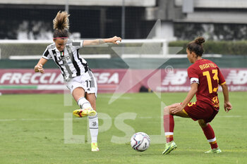 2021-10-02 - Barbara Bonansea of Juventus Women and Elisa Bartoli of AS Roma Women  in action during the Women Serie A match between AS Roma and Juventus at Tre Fontane Stadium on October 02, 2021 in Rome, Italy.  - ROMA WOMEN VS JUVENTUS FEMMINILE - ITALIAN SERIE A WOMEN - SOCCER
