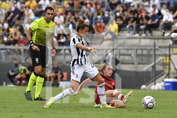 2021-10-02 - Arianna Caruso of Juventus Women and Annamaria Serturini of AS Roma Women  in action during the Women Serie A match between AS Roma and Juventus at Tre Fontane Stadium on October 02, 2021 in Rome, Italy.  - ROMA WOMEN VS JUVENTUS FEMMINILE - ITALIAN SERIE A WOMEN - SOCCER