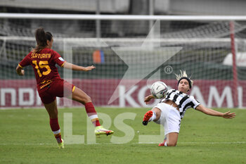 2021-10-02 - Annamaria Serturini of AS Roma Women and TuiJa Annika Hyyrynen  of Juventus Women  in action during the Women Serie A match between AS Roma and Juventus at Tre Fontane Stadium on October 02, 2021 in Rome, Italy.  - ROMA WOMEN VS JUVENTUS FEMMINILE - ITALIAN SERIE A WOMEN - SOCCER