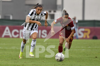 2021-10-02 - Agnese Bonfantini of Juventus Women Elisa Bartoli of AS Roma Women  in action during the Women Serie A match between AS Roma and Juventus at Tre Fontane Stadium on October 02, 2021 in Rome, Italy.  - ROMA WOMEN VS JUVENTUS FEMMINILE - ITALIAN SERIE A WOMEN - SOCCER