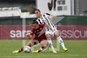 2021-10-02 - Annamaria Serturini of AS Roma Women and Agnese Bonfantini of Juventus Women  in action during the Women Serie A match between AS Roma and Juventus at Tre Fontane Stadium on October 02, 2021 in Rome, Italy.  - ROMA WOMEN VS JUVENTUS FEMMINILE - ITALIAN SERIE A WOMEN - SOCCER
