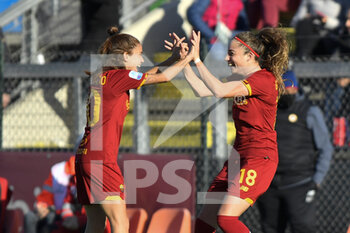 2021-12-12 - Benedetta Glionna of AS Roma Women and Manuela Giugliano of AS Roma Women during the 11th day of the Serie A Championship between A.S. Roma Women and S.S. Lazio Women at the stadio Tre Fontane on 12th of December, 2021 in Rome, Italy. - AS ROMA VS LAZIO WOMEN - ITALIAN SERIE A WOMEN - SOCCER