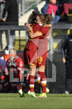 2021-12-12 - Benedetta Glionna of AS Roma Women and Manuela Giugliano of AS Roma Women during the 11th day of the Serie A Championship between A.S. Roma Women and S.S. Lazio Women at the stadio Tre Fontane on 12th of December, 2021 in Rome, Italy. - AS ROMA VS LAZIO WOMEN - ITALIAN SERIE A WOMEN - SOCCER