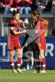 2021-12-12 - Elisa Bartoli of AS Roma Women  and Manuela Giugliano of AS Roma Women during the 11th day of the Serie A Championship between A.S. Roma Women and S.S. Lazio Women at the stadio Tre Fontane on 12th of December, 2021 in Rome, Italy. - AS ROMA VS LAZIO WOMEN - ITALIAN SERIE A WOMEN - SOCCER