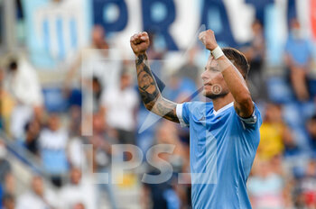 2021-08-28 - Ciro Immobile of SS Lazio celebrates after scoring goal 2-1 in action during the  Italian Football Championship League A 2021/2022 match between SS Lazio vs Spezia Calcio at the Olimpic Stadium in Rome. - SS LAZIO VS SPEZIA CALCIO - ITALIAN SERIE A - SOCCER