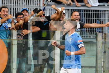 2021-08-28 - Ciro Immobile of SS Lazio celebrates after scoring goal 3-1 in action during the  Italian Football Championship League A 2021/2022 match between SS Lazio vs Spezia Calcio at the Olimpic Stadium in Rome. - SS LAZIO VS SPEZIA CALCIO - ITALIAN SERIE A - SOCCER