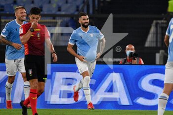 2021-08-28 - Elseid Hysaj of SS Lazio celebrates after scoring goal 5-1 in action during the  Italian Football Championship League A 2021/2022 match between SS Lazio vs Spezia Calcio at the Olimpic Stadium in Rome. - SS LAZIO VS SPEZIA CALCIO - ITALIAN SERIE A - SOCCER