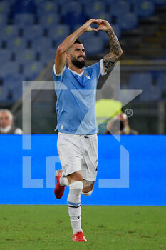 2021-08-28 - Elseid Hysaj of SS Lazio celebrates after scoring goal 5-1 in action during the  Italian Football Championship League A 2021/2022 match between SS Lazio vs Spezia Calcio at the Olimpic Stadium in Rome. - SS LAZIO VS SPEZIA CALCIO - ITALIAN SERIE A - SOCCER