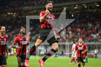 2021-08-29 - Olivier Giroud (AC Milan) celebrates after scoring the penalty - AC MILAN VS CAGLIARI CALCIO - ITALIAN SERIE A - SOCCER