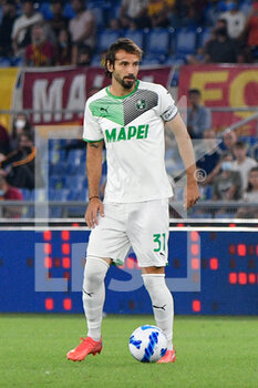 2021-09-12 - Gian Marco Ferrari of US Sassuolo Calcio in action during the  Italian Football Championship League A 2021/2022 match between AS Roma vs US Sassuolo at the Olimpic Stadium in Rome. - AS ROMA VS US SASSUOLO - ITALIAN SERIE A - SOCCER