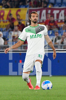 2021-09-12 - Gian Marco Ferrari of US Sassuolo Calcio in action during the  Italian Football Championship League A 2021/2022 match between AS Roma vs US Sassuolo at the Olimpic Stadium in Rome. - AS ROMA VS US SASSUOLO - ITALIAN SERIE A - SOCCER