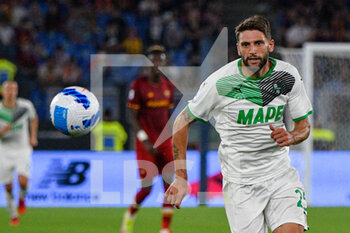 2021-09-12 - Domenico Berardi of Sassuolo Calcio in action during the  Italian Football Championship League A 2021/2022 match between AS Roma vs US Sassuolo at the Olimpic Stadium in Rome. - AS ROMA VS US SASSUOLO - ITALIAN SERIE A - SOCCER