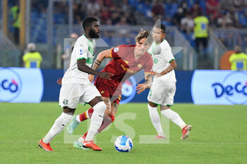 2021-09-12 - Jeremie Boga of US Sassuolo Calcio and Nicolo' Zaniolo of AS Roma in action during the  Italian Football Championship League A 2021/2022 match between AS Roma vs US Sassuolo at the Olimpic Stadium in Rome. - AS ROMA VS US SASSUOLO - ITALIAN SERIE A - SOCCER
