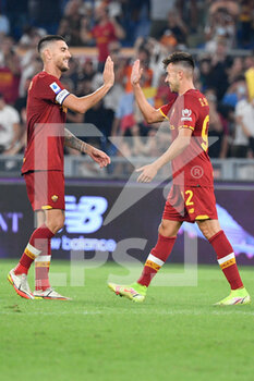 2021-09-12 - Stephan El Shaarawy of AS Roma and Lorenzo Pellegrini of AS Roma in action during the  Italian Football Championship League A 2021/2022 match between AS Roma vs US Sassuolo at the Olimpic Stadium in Rome. - AS ROMA VS US SASSUOLO - ITALIAN SERIE A - SOCCER