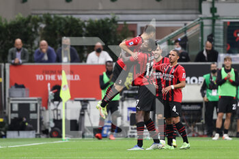 2021-09-22 - Brahim Diaz of AC Milan celebrates with his teammates after scoring a goal during the Serie A 2021/22 football match between AC Milan and Venezia FC at Giuseppe Meazza Stadium, Milan, Italy on September 22, 2021 - AC MILAN VS VENEZIA FC - ITALIAN SERIE A - SOCCER