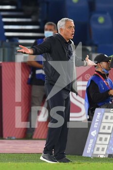 2021-09-23 - ROME, ITALY - September 23 :  Head Coach Jose’ Mourinho of AS Roma gestures at  during  Italian  Serie A soccer match between  AS Roma and  Udinese  at Stadio Olimpico on September 23,2021  in Rome Italy  - AS ROMA VS UDINESE CALCIO - ITALIAN SERIE A - SOCCER