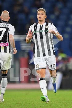 2021-09-23 - ROME, ITALY -  September 23 :  Jens Srtyger Larsen  of  Udinese gestures  during the  Serie A soccer  match between  AS Roma and  Udinese   at Stadio Olimpico on September 23,2021 in Rome Italy
 - AS ROMA VS UDINESE CALCIO - ITALIAN SERIE A - SOCCER