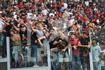 2021-09-26 - ROME, ITALY - September 26 : Supporter of AS Roma pose a photo before  the  Serie A soccer match between  SS Lazio and  AS Roma  at Stadio Olimpico on September 26,2021 in Rome,Italy
 - SS LAZIO VS AS ROMA - ITALIAN SERIE A - SOCCER
