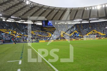 2021-09-26 - ROME, ITALY - September 26 : Supportes of SS Lazio during Italian Serie A soccer match between  SS Lazio and 
AS Roma at Stadio Olimpico on April 26,2021  in Rome Italy - SS LAZIO VS AS ROMA - ITALIAN SERIE A - SOCCER