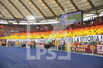 2021-09-26 - ROME, ITALY - September 26 : Supportes of As Roma during Italian Serie A soccer match between  SS Lazio and 
AS Roma at Stadio Olimpico on April 26,2021  in Rome Italy - SS LAZIO VS AS ROMA - ITALIAN SERIE A - SOCCER