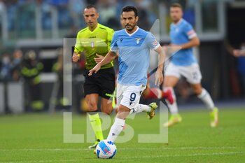2021-09-26 - ROME, ITALY - September 26 :  Pedro  of SS Lazio in Action during the  Serie A soccer match between SS Lazio and  AS Roma at Stadio Olimpico on September 26,2021 in Rome, Italy - SS LAZIO VS AS ROMA - ITALIAN SERIE A - SOCCER