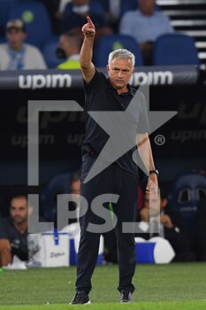 2021-09-26 - ROME, ITALY - September 26 : Coach Jose' Mourinho  of  AS Roma gestures during the  Serie A soccer match between   SS Lazio and  AS Roma  at Stadio Olimpico  on September 26,2021 in Rome,Italy 
 - SS LAZIO VS AS ROMA - ITALIAN SERIE A - SOCCER