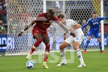 2021-10-03 - ROME, ITALY -  October 3 : Tammy Abrham  (L) of  AS   Roma in action against  Simone Romagnoli   (R) of Empoli FC    during the  Serie A soccer  match between  AS Roma and Empoli FC   at Stadio Olimpico on October 3,2021 in Rome Italy - AS ROMA VS EMPOLI FC - ITALIAN SERIE A - SOCCER