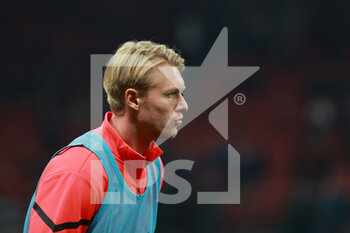 2021-10-16 - Simon Kjaer of AC Milan warms up during the Serie A 2021/22 football match between AC Milan and Hellas Verona FC at Giuseppe Meazza Stadium, Milan, Italy on October 16, 2021 - AC MILAN VS HELLAS VERONA FC - ITALIAN SERIE A - SOCCER