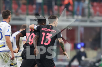 2021-10-16 - Franck Kessie of AC Milan and Alessio Romagnoli of AC Milan celebrate during the Serie A 2021/22 football match between AC Milan and Hellas Verona FC at Giuseppe Meazza Stadium, Milan, Italy on October 16, 2021 - AC MILAN VS HELLAS VERONA FC - ITALIAN SERIE A - SOCCER