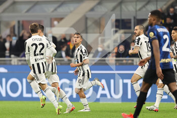 2021-10-24 - Paulo Dybala of Juventus FC celebrates after scoring a goal during the Serie A 2021/22 football match between FC Internazionale and Juventus FC at Giuseppe Meazza Stadium, Milan, Italy on October 24, 2021 - INTER - FC INTERNAZIONALE VS JUVENTUS FC - ITALIAN SERIE A - SOCCER