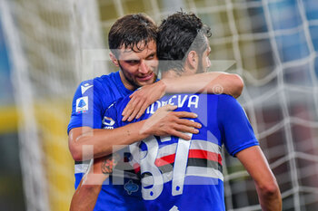 2021-10-22 - ADRIEN SILVA (Sampdoria), ANTONIO CANDREVA (Sampdoria), celebrates after scoring a goal - UC SAMPDORIA VS SPEZIA CALCIO - ITALIAN SERIE A - SOCCER