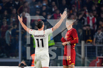 2021-10-31 - Zlatan Ibrahimovic (AC Milan) celebrates after scoring goal 0-1 during the  Italian Football Championship League A 2021/2022 match between AS Roma vs AC Milan at the Olimpic Stadium in Rome  on 31 October  2021. - AS ROMA VS AC MILAN - ITALIAN SERIE A - SOCCER