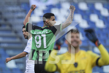 2021-10-31 - Gianluca Scammacca (Sassuolo) celebrates the goal - US SASSUOLO VS EMPOLI FC - ITALIAN SERIE A - SOCCER