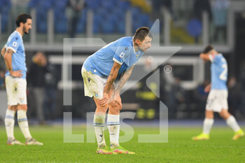 2021-11-20 - ROME, ITALY - November 20 :  Francesco Acerbi (L) SS Lazio gestures  during Italian Serie A soccer match at between  SS Lazio and FC Juventus  Stadio Olimpico on November 20,2021 in Rome Italy - SS LAZIO VS JUVENTUS FC - ITALIAN SERIE A - SOCCER