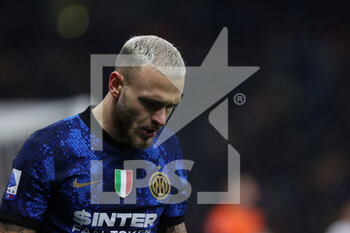 2021-12-01 - Federico Dimarco of FC Internazionale looks on during the Serie A 2021/22 football match between FC Internazionale and Spezia Calcio at Giuseppe Meazza Stadium, Milan, Italy on December 01, 2021 - INTER - FC INTERNAZIONALE VS SPEZIA CALCIO - ITALIAN SERIE A - SOCCER