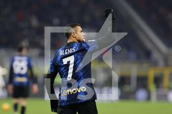 2021-12-12 - Alexis Sanchez of FC Internazionale celebrates after scoring a goal during the Serie A 2021/22 football match between FC Internazionale and Cagliari Calcio at Giuseppe Meazza Stadium, Milan, Italy on December 12, 2021 - INTER - FC INTERNAZIONALE VS CAGLIARI CALCIO - ITALIAN SERIE A - SOCCER