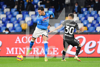 2021-12-12 - Napoli's midfielder Eljif Elmas compete for the ball with Empoli's defender Petar Stojanovic  - SSC NAPOLI VS EMPOLI FC - ITALIAN SERIE A - SOCCER