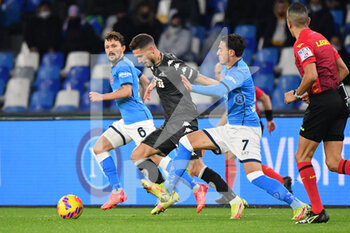 2021-12-12 - Empoli's defender Riccardo Fiamozzi compete for the ball with Napoli's defender Mario Rui and Napoli's midfielder Eljif Elmas  - SSC NAPOLI VS EMPOLI FC - ITALIAN SERIE A - SOCCER