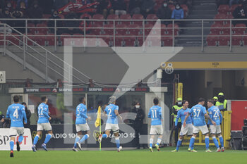 2021-12-19 - Eljif Elamas of SSC Napoli celebrates with his teammates after scoring a goal during the Serie A 2021/22 football match between AC Milan and SSC Napoli at Giuseppe Meazza Stadium, Milan, Italy on December 19, 2021 - AC MILAN VS SSC NAPOLI - ITALIAN SERIE A - SOCCER