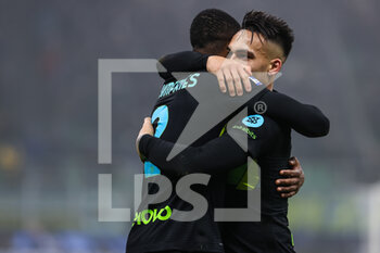 2021-12-22 - Lautaro Martinez of FC Internazionale and Denzel Dumfries of FC Internazionale celebrate during the Serie A 2021/22 football match between FC Internazionale and Torino FC at Giuseppe Meazza Stadium, Milan, Italy on December 22, 2021 - INTER - FC INTERNAZIONALE VS TORINO FC - ITALIAN SERIE A - SOCCER