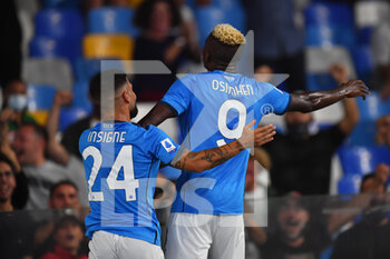 2021-09-26 - Napoli's forward Victor Osimhen celebrates with Napoli's forward Lorenzo Insigne after scoring the 1-0 goal  - SSC NAPOLI VS CAGLIARI CALCIO - ITALIAN SERIE A - SOCCER