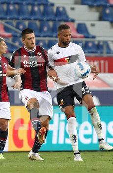 2021-09-21 - Kevin Bonifazi (Bologna F.C.) (left) in action with Hernani (Genoa CFC) during the Italian Serie A soccer match Bologna F.C. vs Genoa C.F.C. at the Renato Dall'Ara stadium in Bologna, Italy, September 21,  2021. Photo: Michele Nucci - BOLOGNA FC VS GENOA CFC - ITALIAN SERIE A - SOCCER