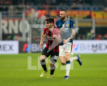 2021-11-07 - Brahim Diaz (Ac Milan) and Marcelo Brozovic (Fc Internazionale) during the Italian championship Serie A football match between AC Milan and FC Internazionale on November 7, 2021 at San Siro stadium in Milan, Italy - AC MILAN VS INTER - FC INTERNAZIONALE - ITALIAN SERIE A - SOCCER