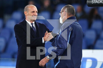 2021-11-20 - Massimiliano Allegri head coach of Juventus (L) and Maurizio Sarri head coach of Lazio (R) greet each other before the Italian championship Serie A football match between SS Lazio and Juventus FC on November 20, 2021 at Stadio Olimpico in Rome, Italy - SS LAZIO VS JUVENTUS FC - ITALIAN SERIE A - SOCCER