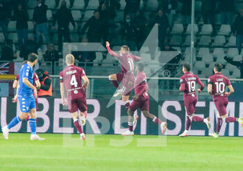 2021-12-02 - Marko Pjaca (Torino Fc) celebrating after the second goal during the Italian championship Serie A football match between Torino FC and Empoli FC on December 2, 2021 at Stadio Olimpico Grande Torino in Turin, Italy - TORINO FC VS EMPOLI FC - ITALIAN SERIE A - SOCCER