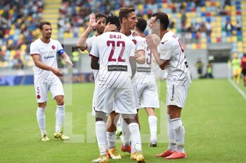 2021-10-02 - FROSINONE, ITALY - October 2 :  Orji Okwonkwo  of  Cittadella celebrates after score a goal during the  Serie A soccer match between   Frosinone and  Cittadella  at Stadio Benito Stirpe  on October 2,2021 in Frosinone Italy - FROSINONE CALCIO VS AS CITTADELLA - ITALIAN SERIE B - SOCCER