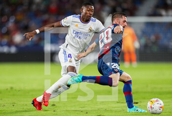 2021-08-22 - Jorge Miramon of Levante UD and David Alaba of Real Madrid during the Spanish championship La Liga football match between Levante UD and Real Madrid on August 22, 2021 at Ciutat de Valencia stadium in Valencia, Spain - Photo Ivan Terron / Spain DPPI / DPPI - LEVANTE UD VS REAL MADRID - SPANISH LA LIGA - SOCCER