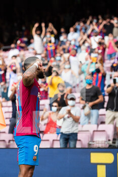 2021-08-29 - Memphis Depay of FC Barcelona celebrates a goal during the Spanish championship La Liga football match between FC Barcelona and Getafe CF on August 29, 2021 at Camp Nou stadium in Barcelona, Spain - Photo Marc Gonzalez Aloma / Spain DPPI / DPPI - FC BARCELONA VS GETAFE CF - SPANISH LA LIGA - SOCCER
